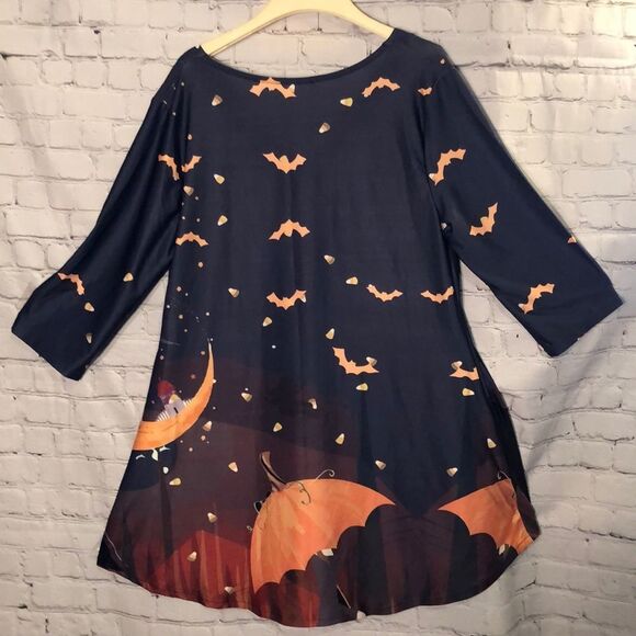 Halloween Dress or Nightgown Girl Sitting on Moon Pumpkin Umbrellas Bats 1X - Picture 7 of 14